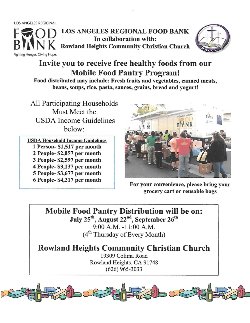 Rusd Monthly Mobile Food Pantry Distribution In Rowland Heights